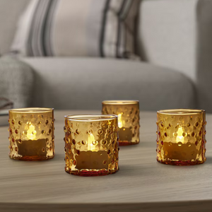 AMBER HOBNAIL GLASS TEA LIGHT HOLDERS