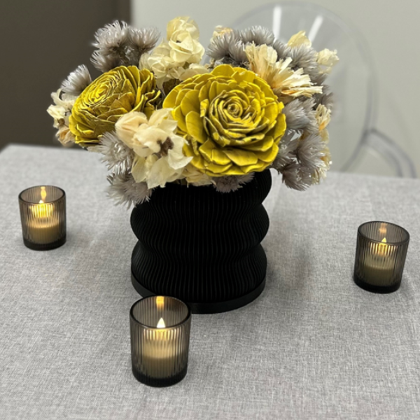 CH302 - SMOKE GREY RIBBED GLASS 3" TEA LIGHT HOLDER