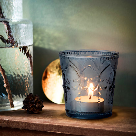 CH301 - SMOKE BLUE GLASS 3.5" TEA LIGHT HOLDER