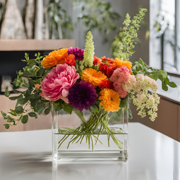FF201 - FRESH FLOWERS + RECTANGLE GLASS VASE