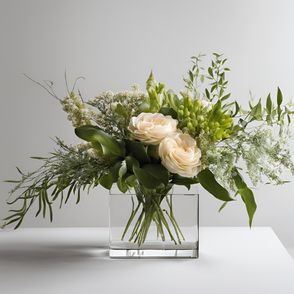 FF201 - FRESH FLOWERS + RECTANGLE GLASS VASE