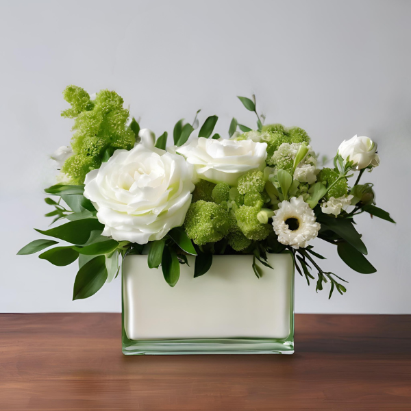 FF201 - FRESH FLOWERS + RECTANGLE GLASS VASE