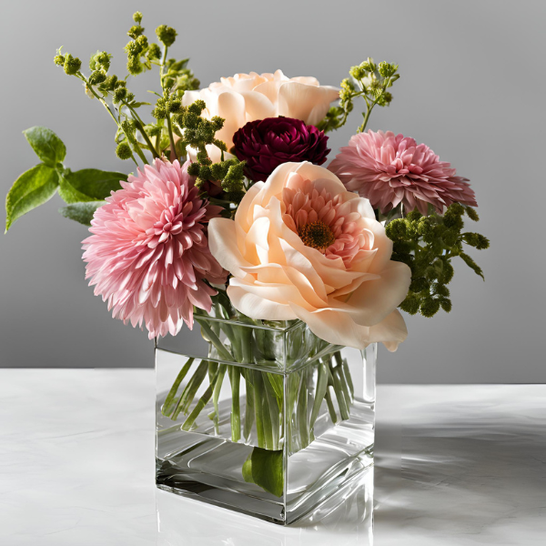 FF201 - FRESH FLOWERS + RECTANGLE GLASS VASE