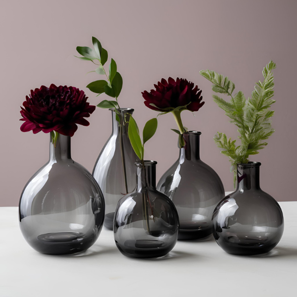 FF210 - FRESH FLOWERS + SMOKE GREY GLASS BUD VASE SERIES