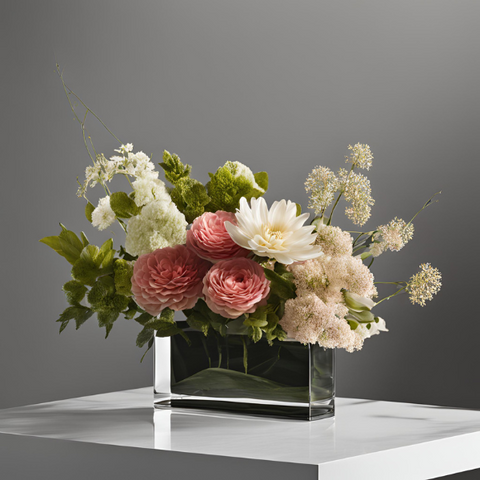 FF201 - FRESH FLOWERS + RECTANGLE GLASS VASE