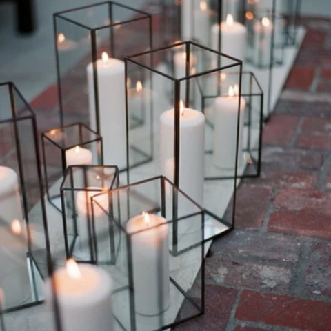 BLACK & GLASS SQUARE PILLAR CANDLE HOLDERS